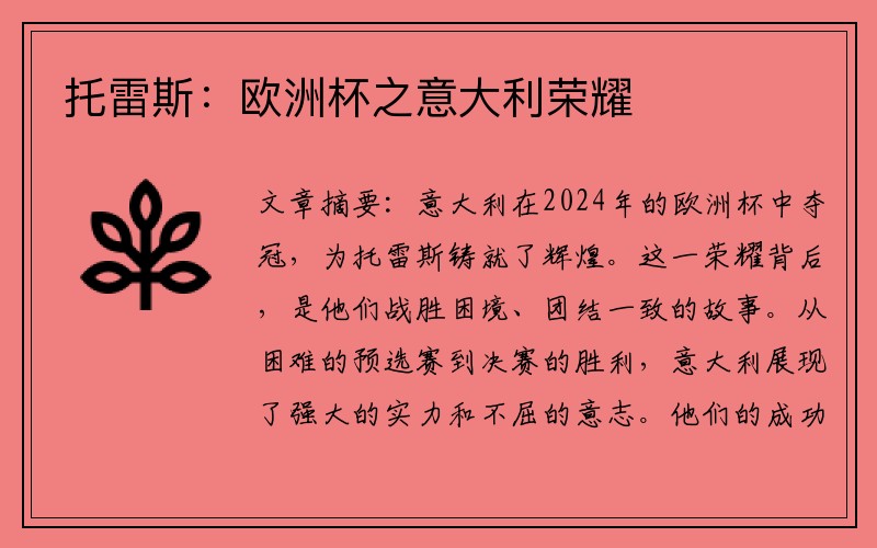 托雷斯：欧洲杯之意大利荣耀